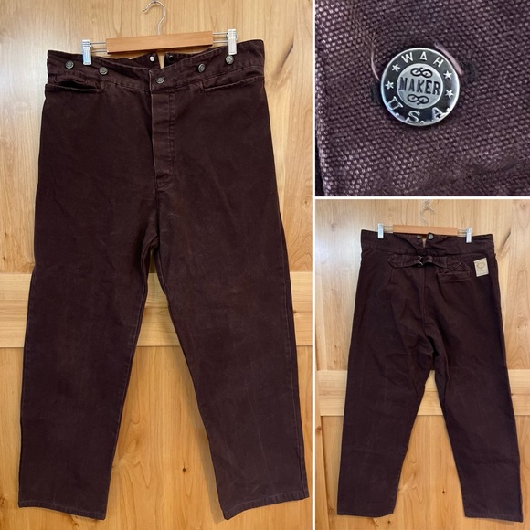 Vintage Wah Maker Frontier Dark Brown Canvas Cotton Pants 40 Made In The USA